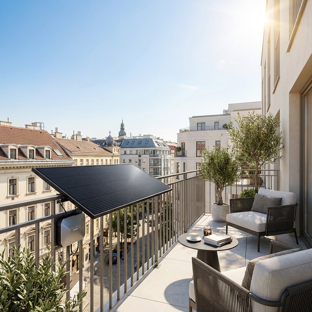 Kit Solar instalado en balcón con inversor plug and play