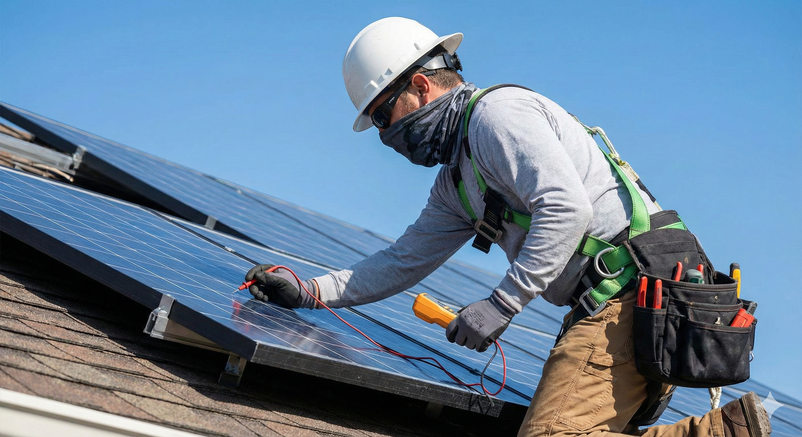 Técnico revisando panel solar dañado